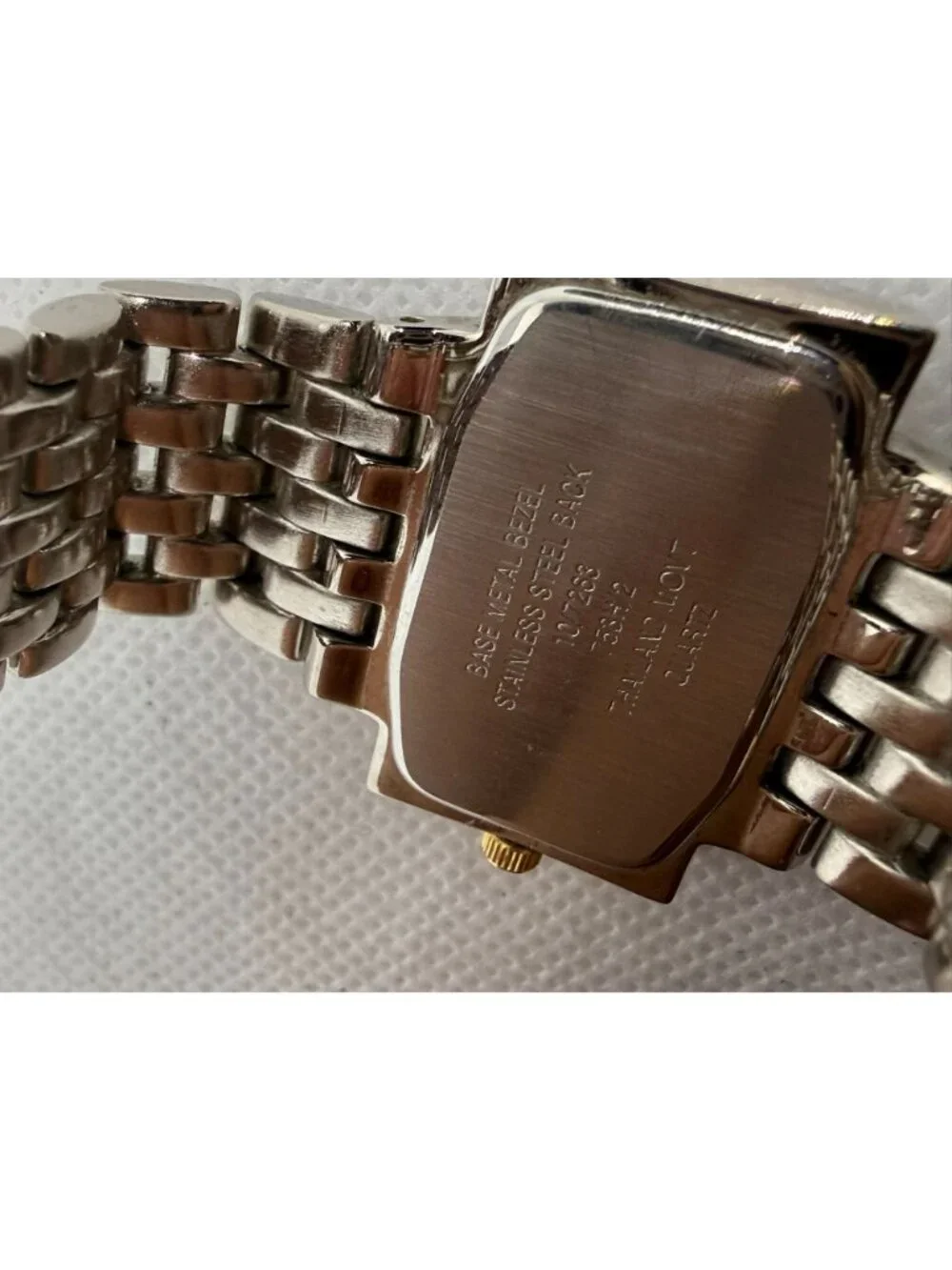 Anne Klein Diamond Ladies Two-Tone Rectangular Bracelet Watch Silver Dial 1072S3
